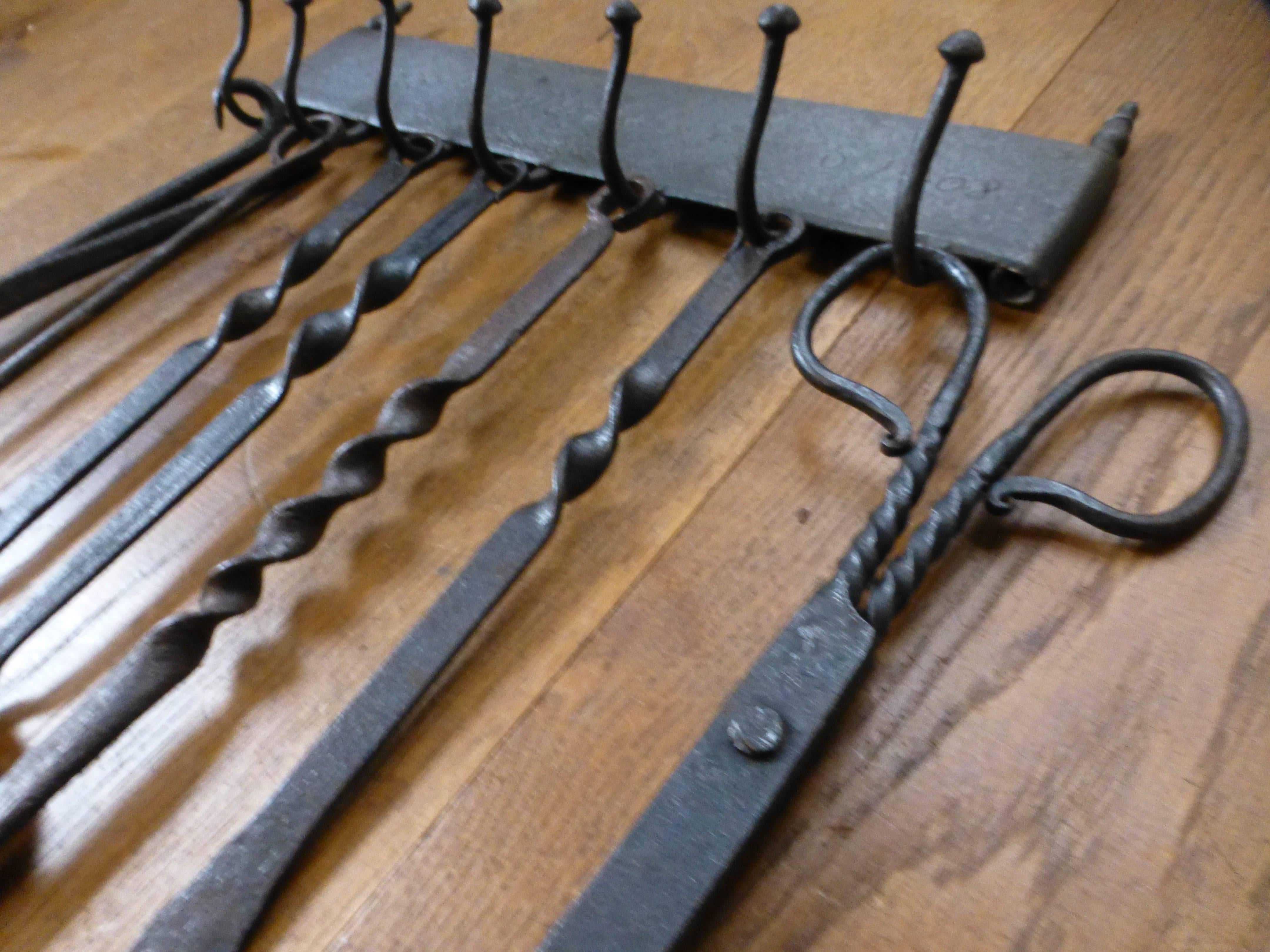 Wrought Iron 18th-19th Century Dutch Fireplace Tools