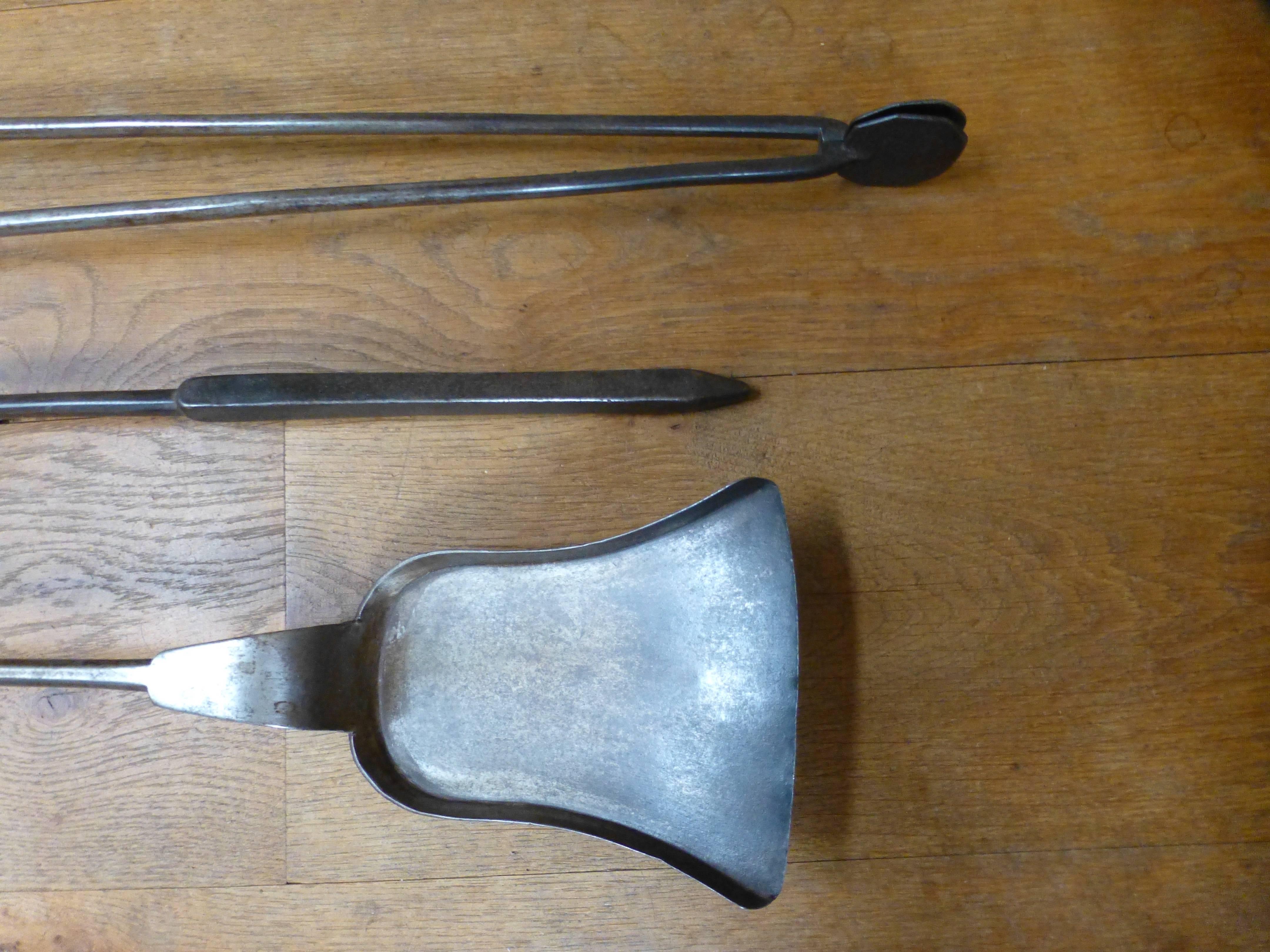 Polished 19th Century English Fireplace Tools or Fire Tools