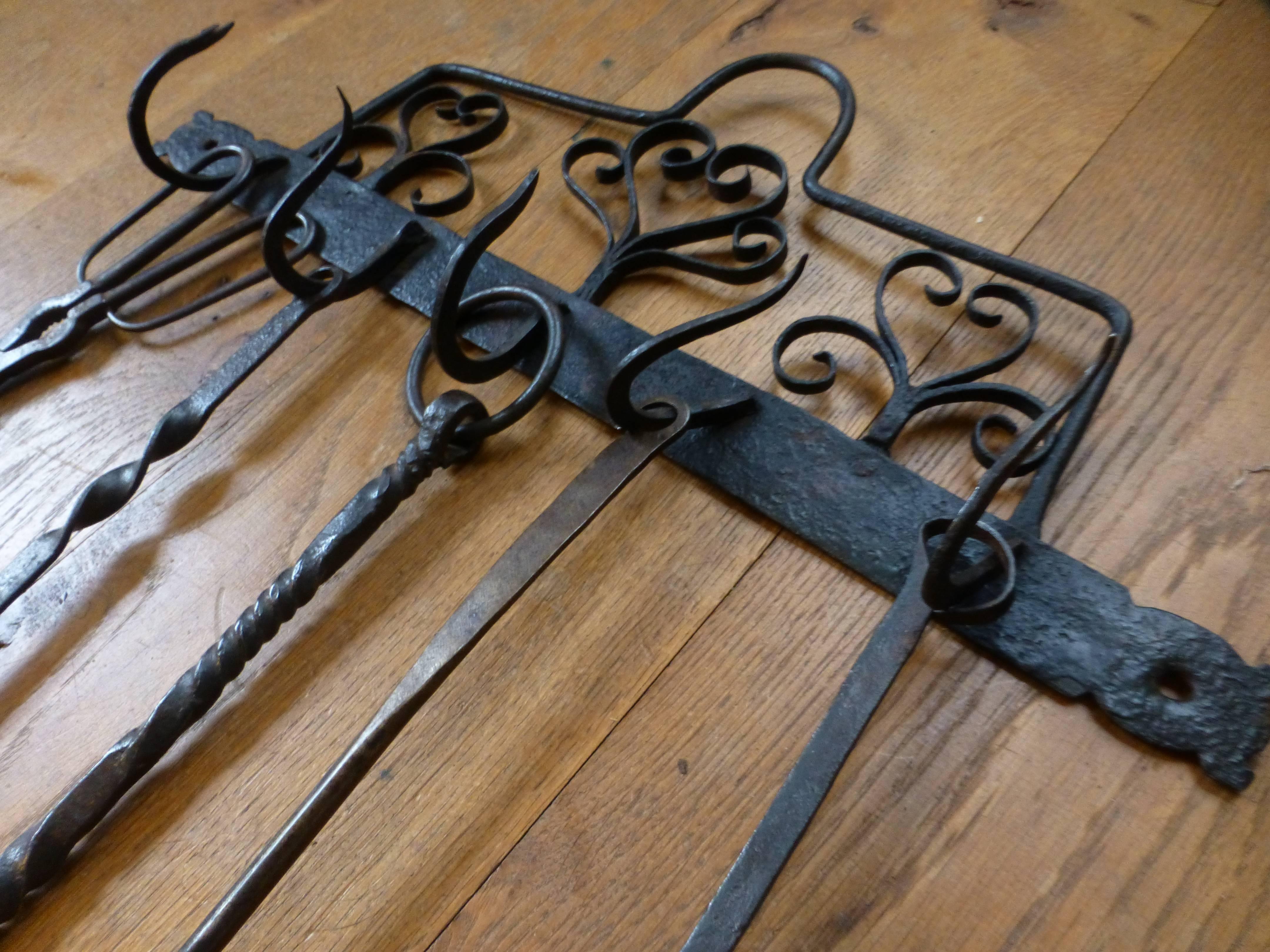 Forged 18th-19th Century Dutch Fireplace Tools, Fire Tools For Sale