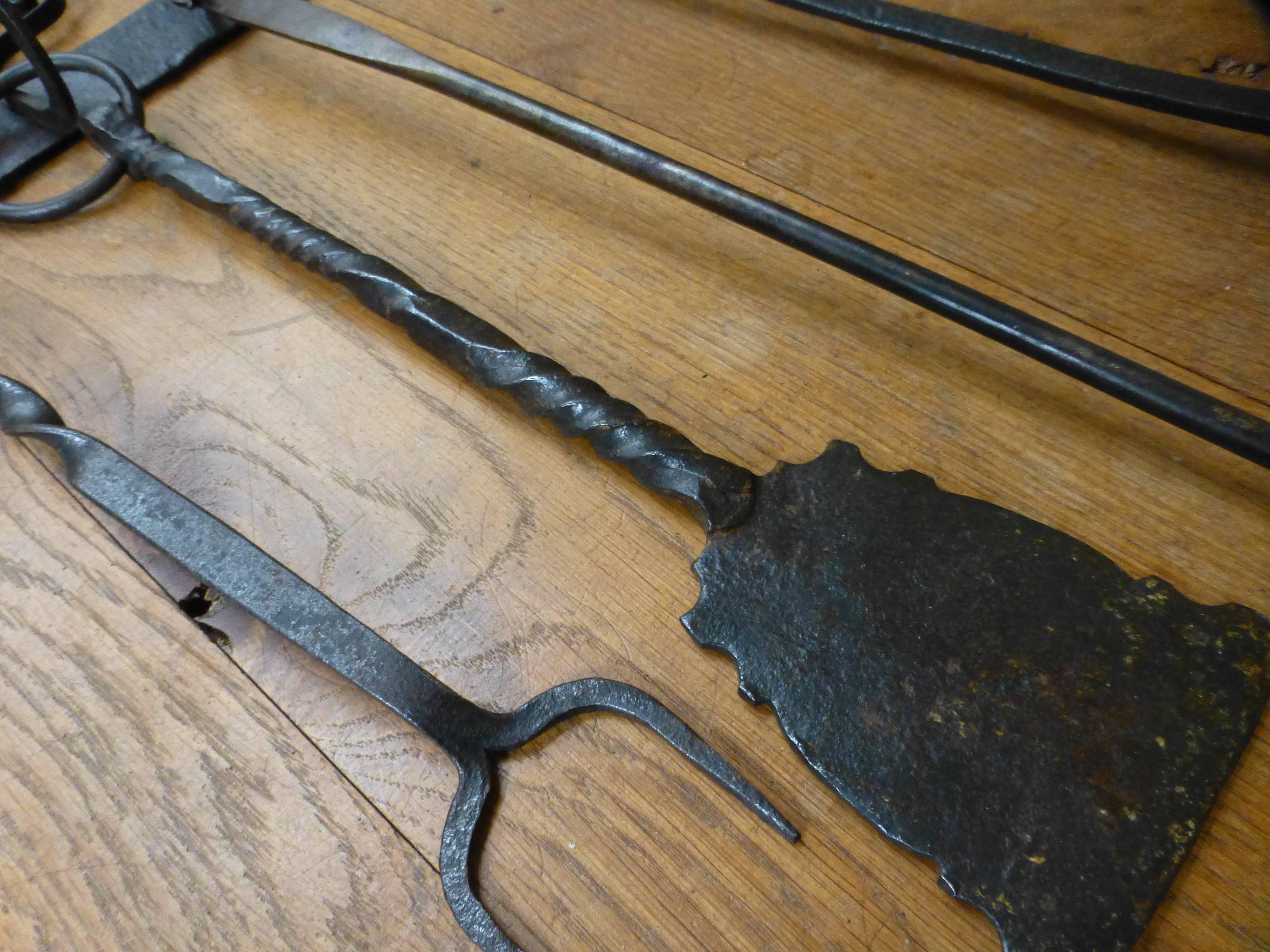 Wrought Iron 18th-19th Century Dutch Fireplace Tools, Fire Tools For Sale