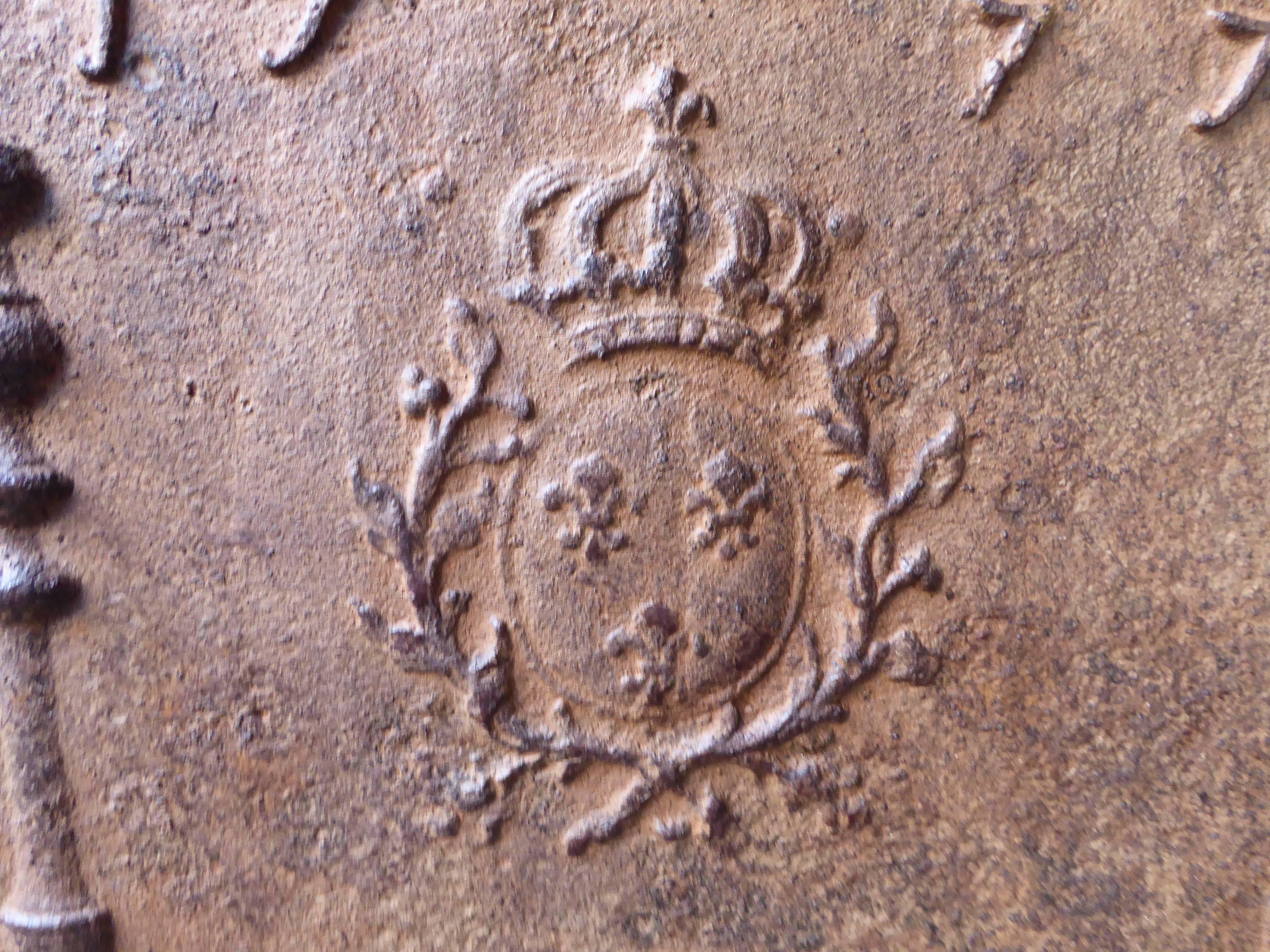 Cast 18th Century Pillars with Arms of France Fireback