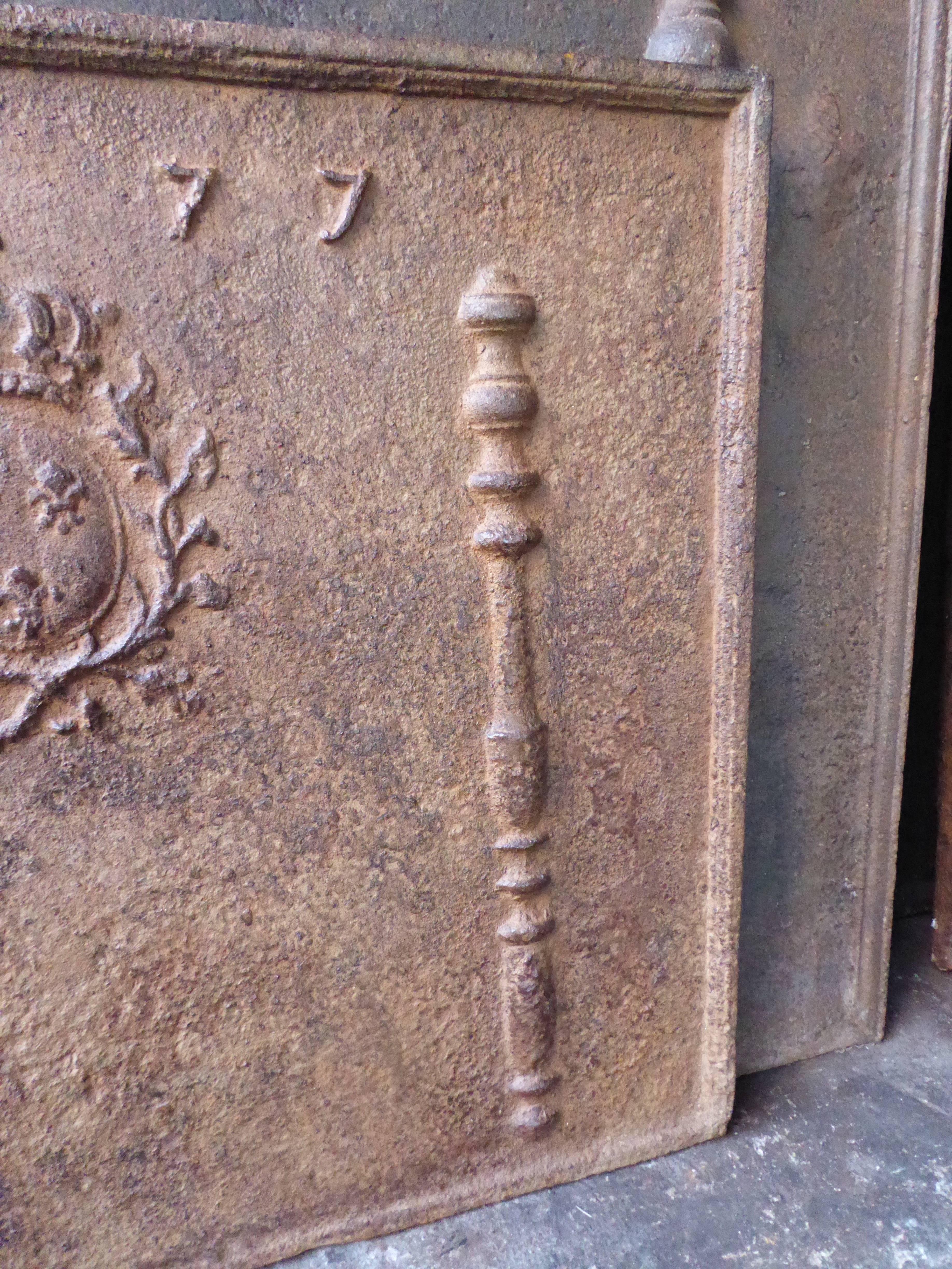 Louis XV 18th Century Pillars with Arms of France Fireback