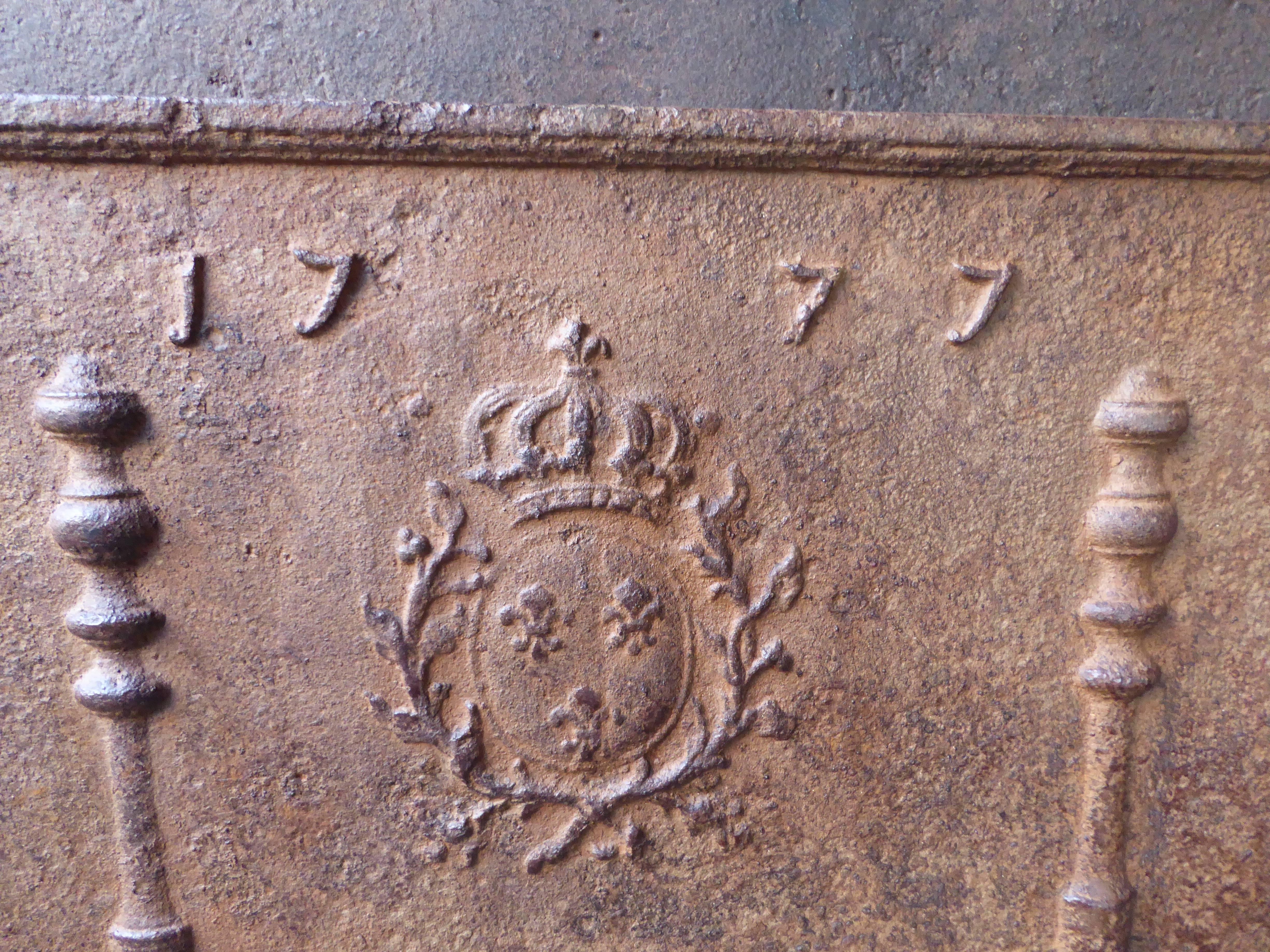 French 18th Century Pillars with Arms of France Fireback