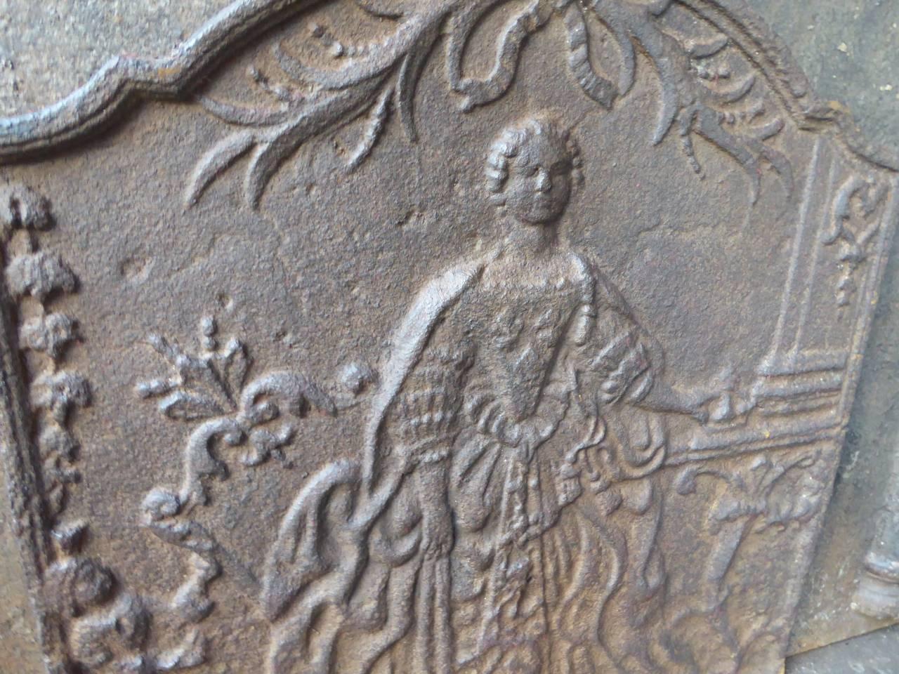 18th century French fireback with Marie Leszczynska, queen of France and wife of king Louis XV.