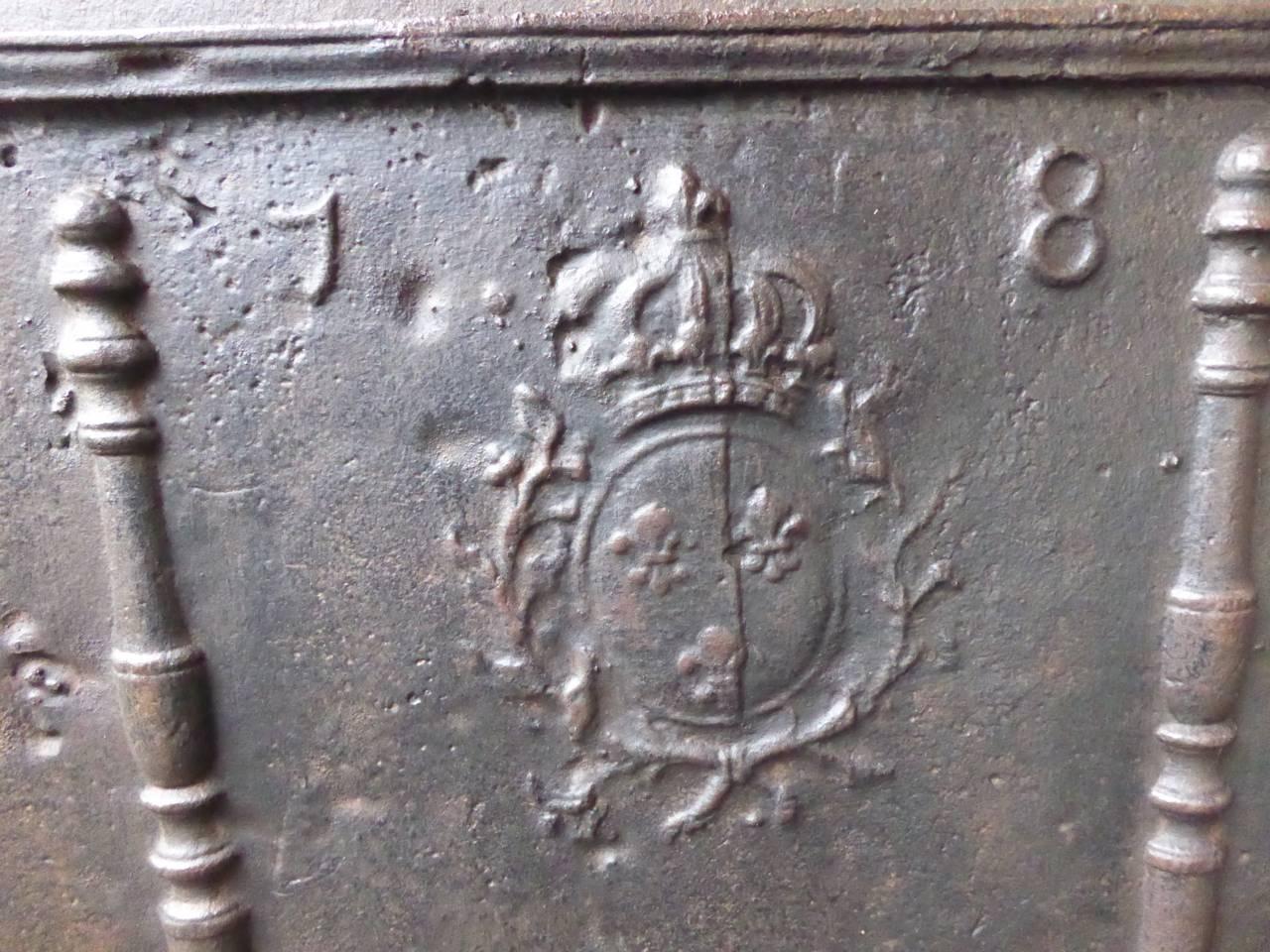 Cast 18th Century French 'Pillars with Arms of France' Fireback