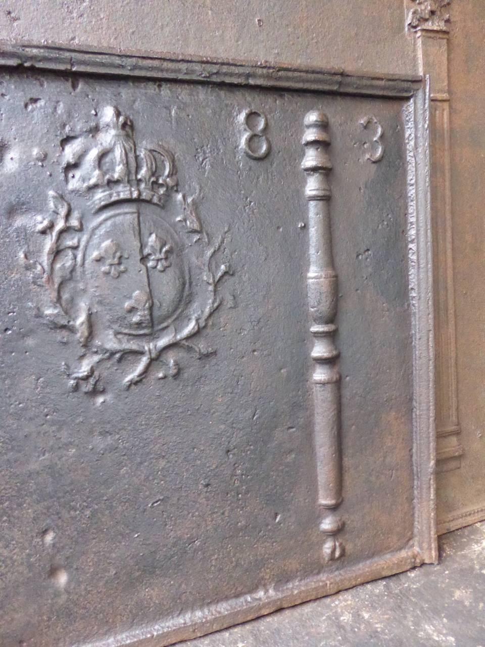 Louis XV 18th Century French 'Pillars with Arms of France' Fireback