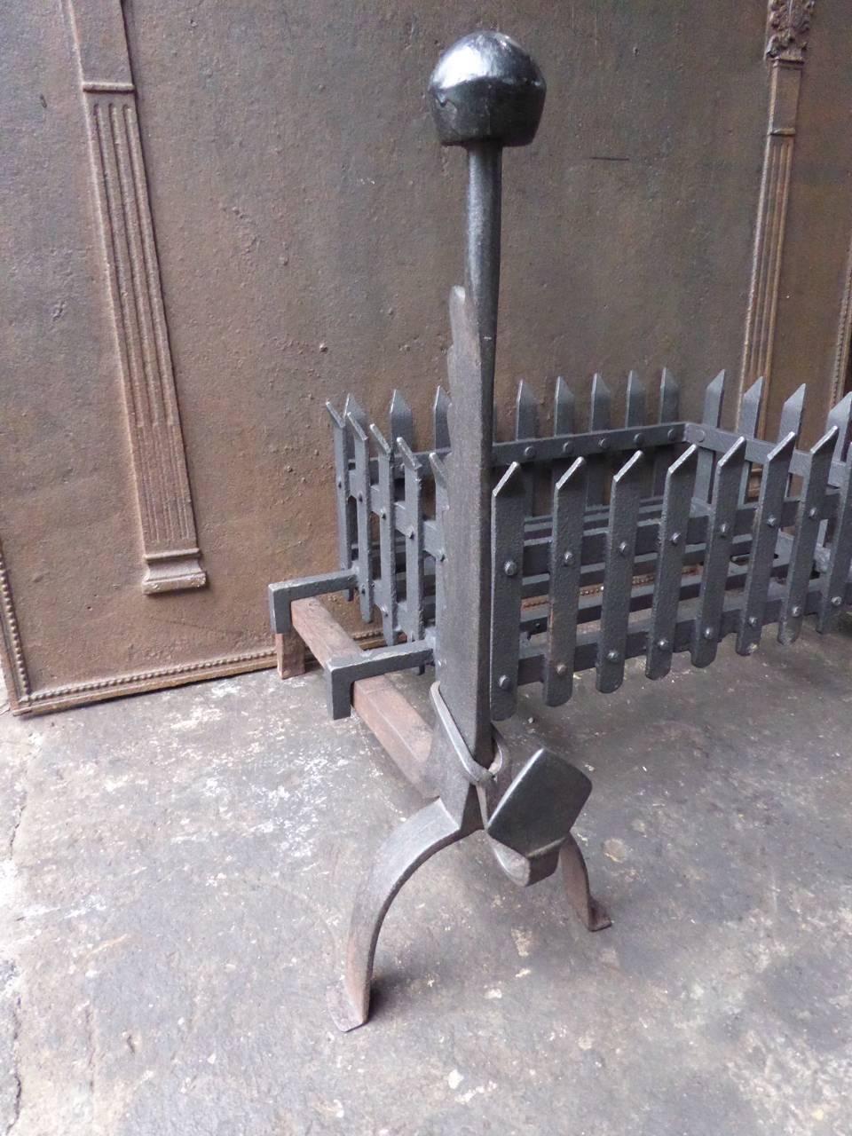 Wrought Iron 19th Century English Fire Grate or Fire Basket