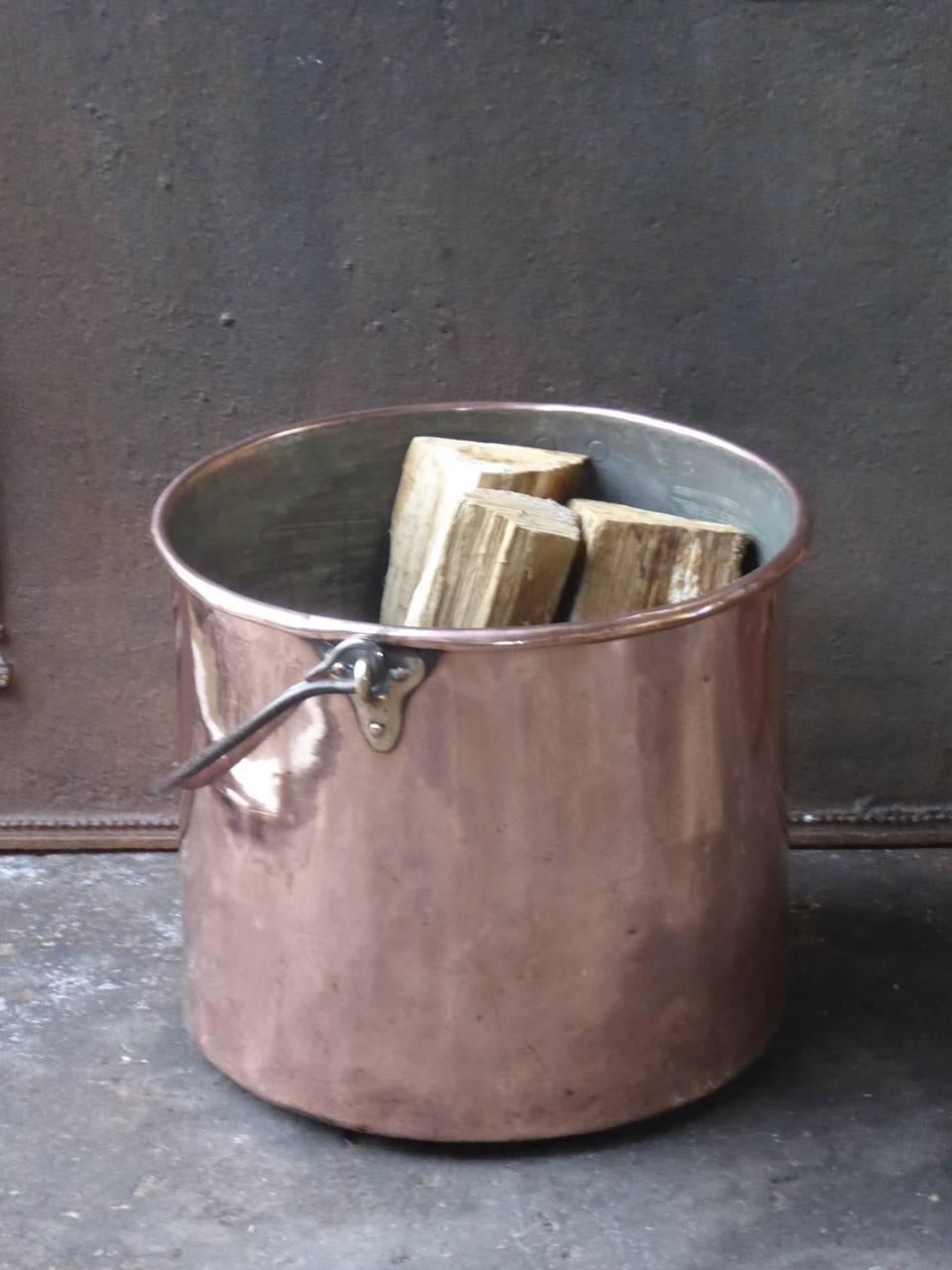 18th-19th century Dutch log bin - firewood holder made of polished copper.