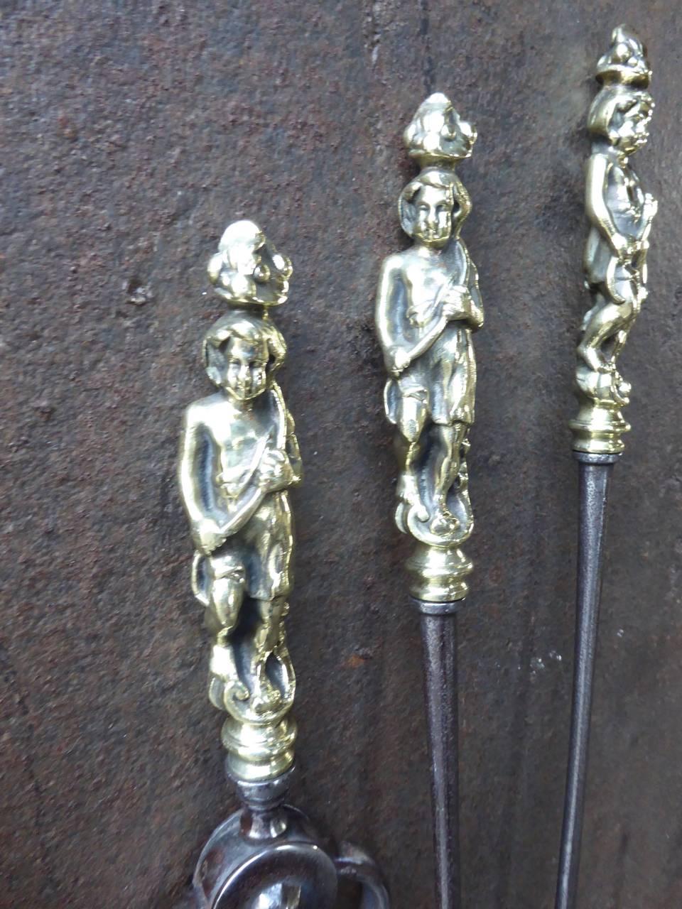 Brass 19th Century French Fireplace Tools, Fire Toolset