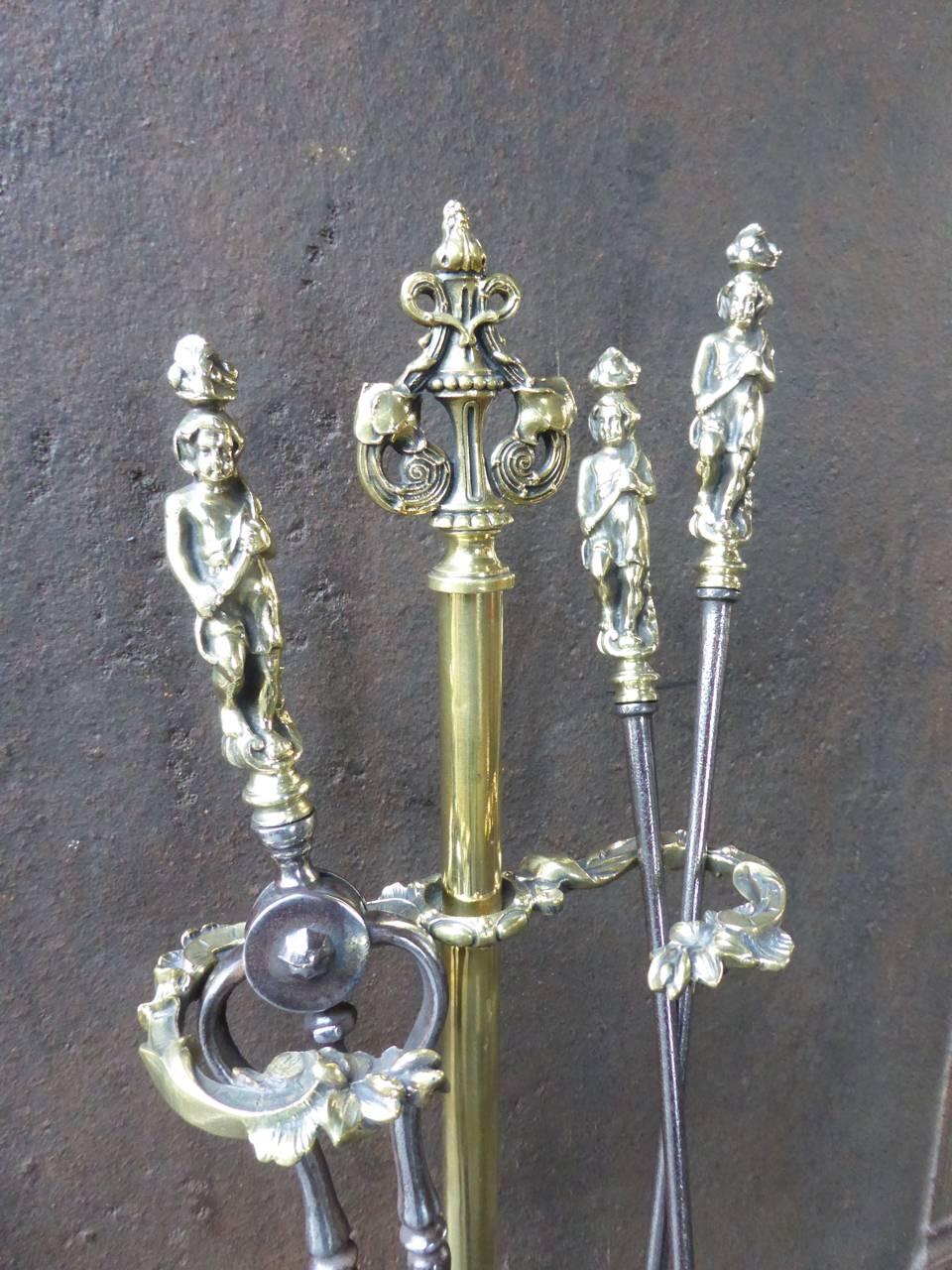Polished 19th Century French Fireplace Tools, Fire Toolset