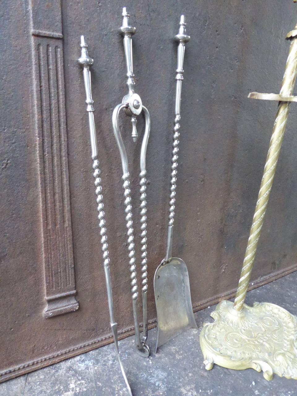 Wrought Iron 19th Century English Fire Tools, Fireplace Tool Set