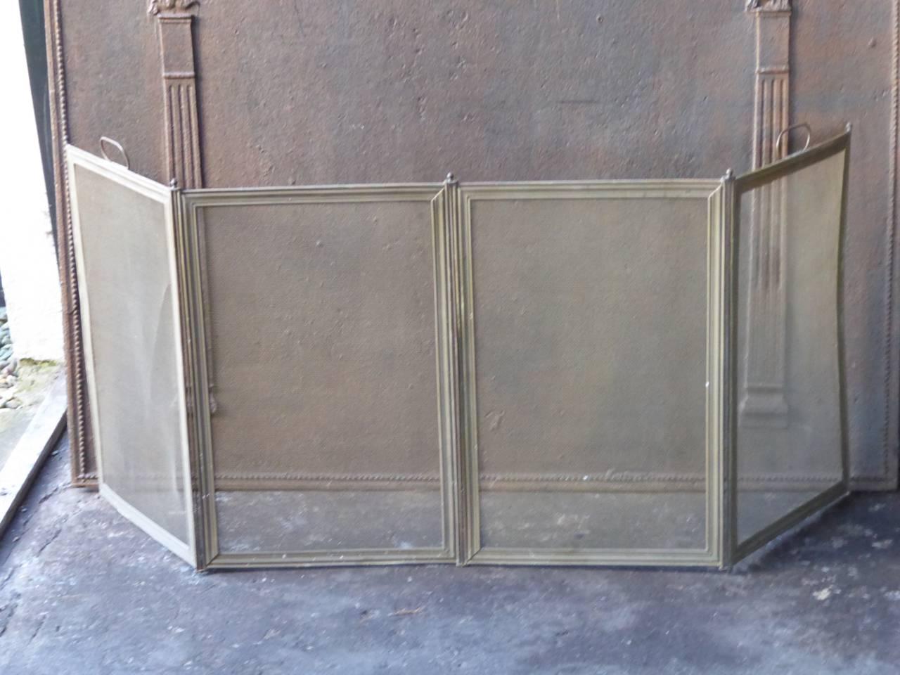 20th century French fire screen made of iron and iron mesh.