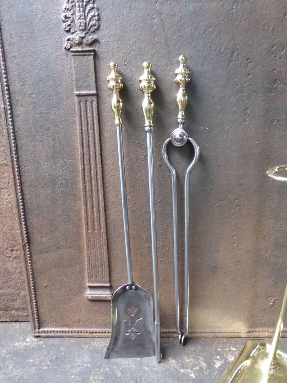 Polished 19th Century English Fire Tools, Fireplace Tools