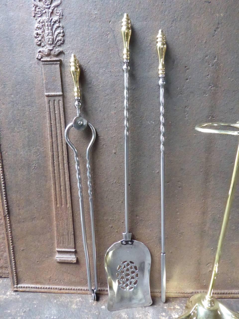 Polished 19th Century English Fire Tools - Fireplace Tools