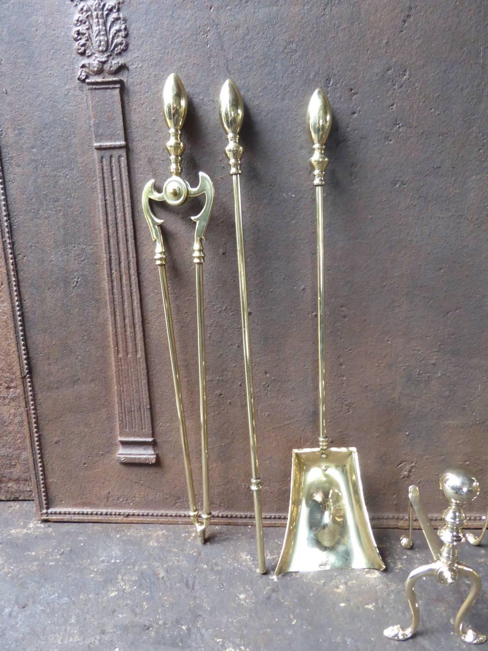 Polished English Fire Tools or Fireplace Tools