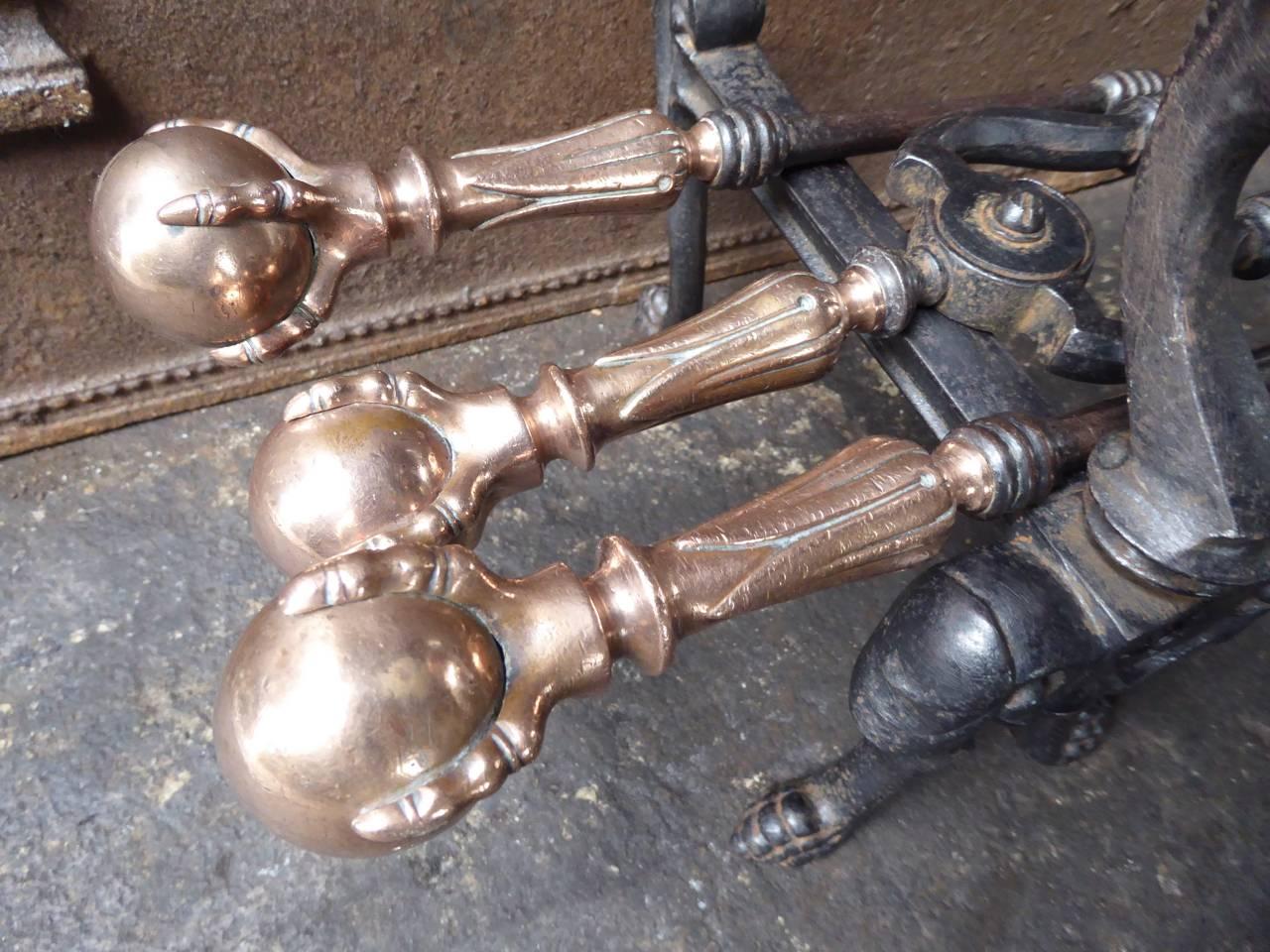 Cast 19th Century English Victorian Fire Tools, Fireplace Tools For Sale