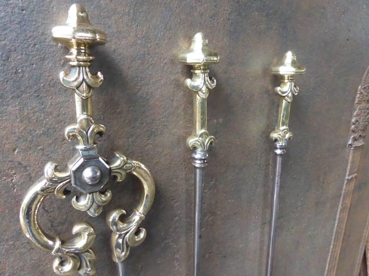 Polished 19th Century English Fireplace Tools or Fire Tool Set
