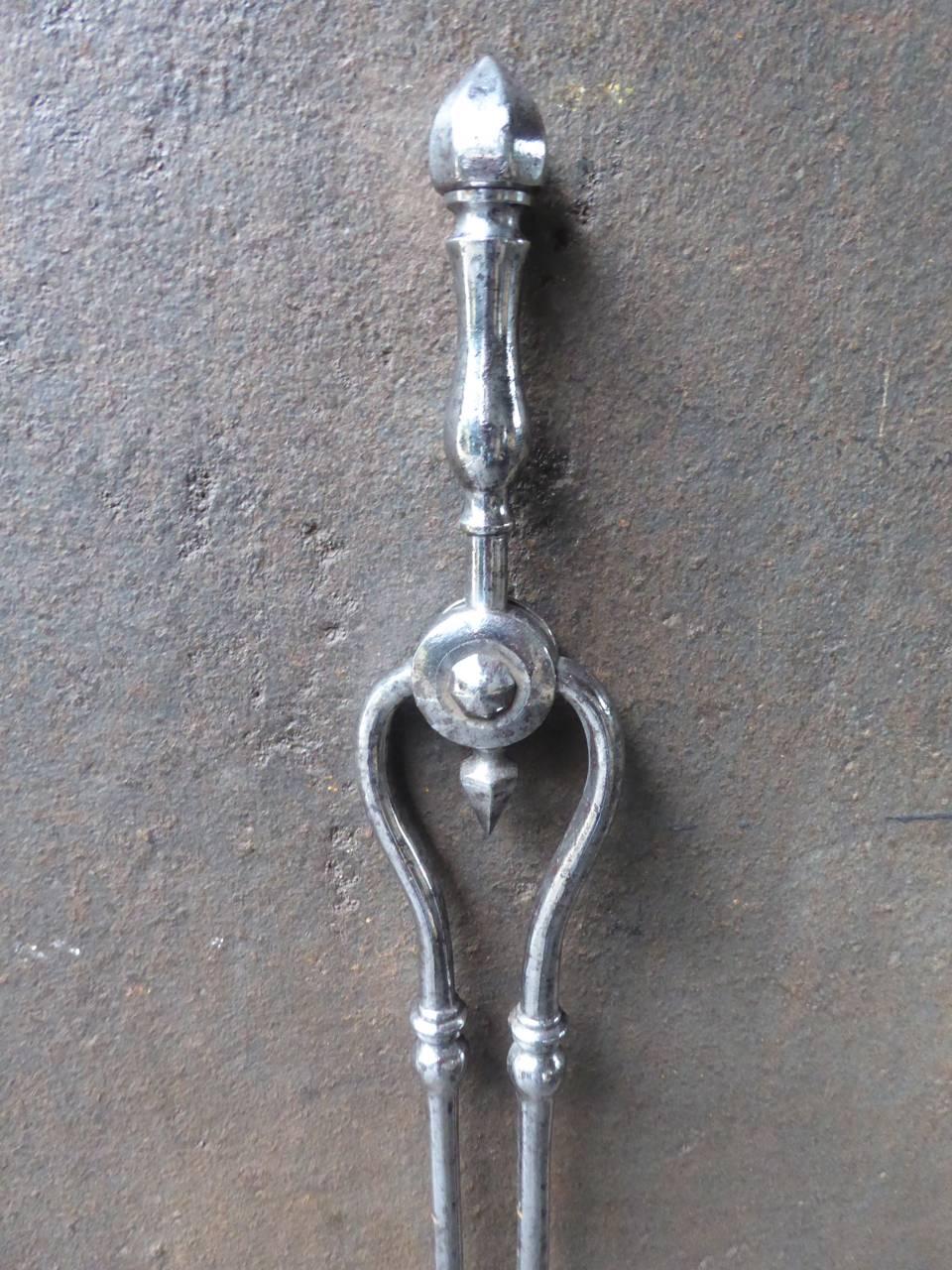 Polished 19th Century English Fire Tongs, Fireplace Tongs For Sale