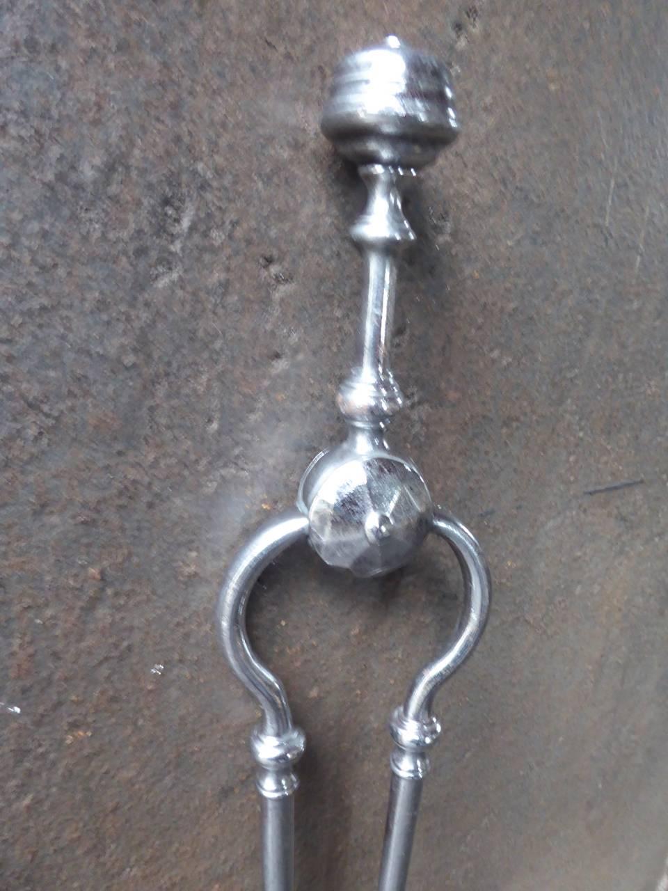 Polished 19th Century English Fire Tongs, Fireplace Tongs For Sale