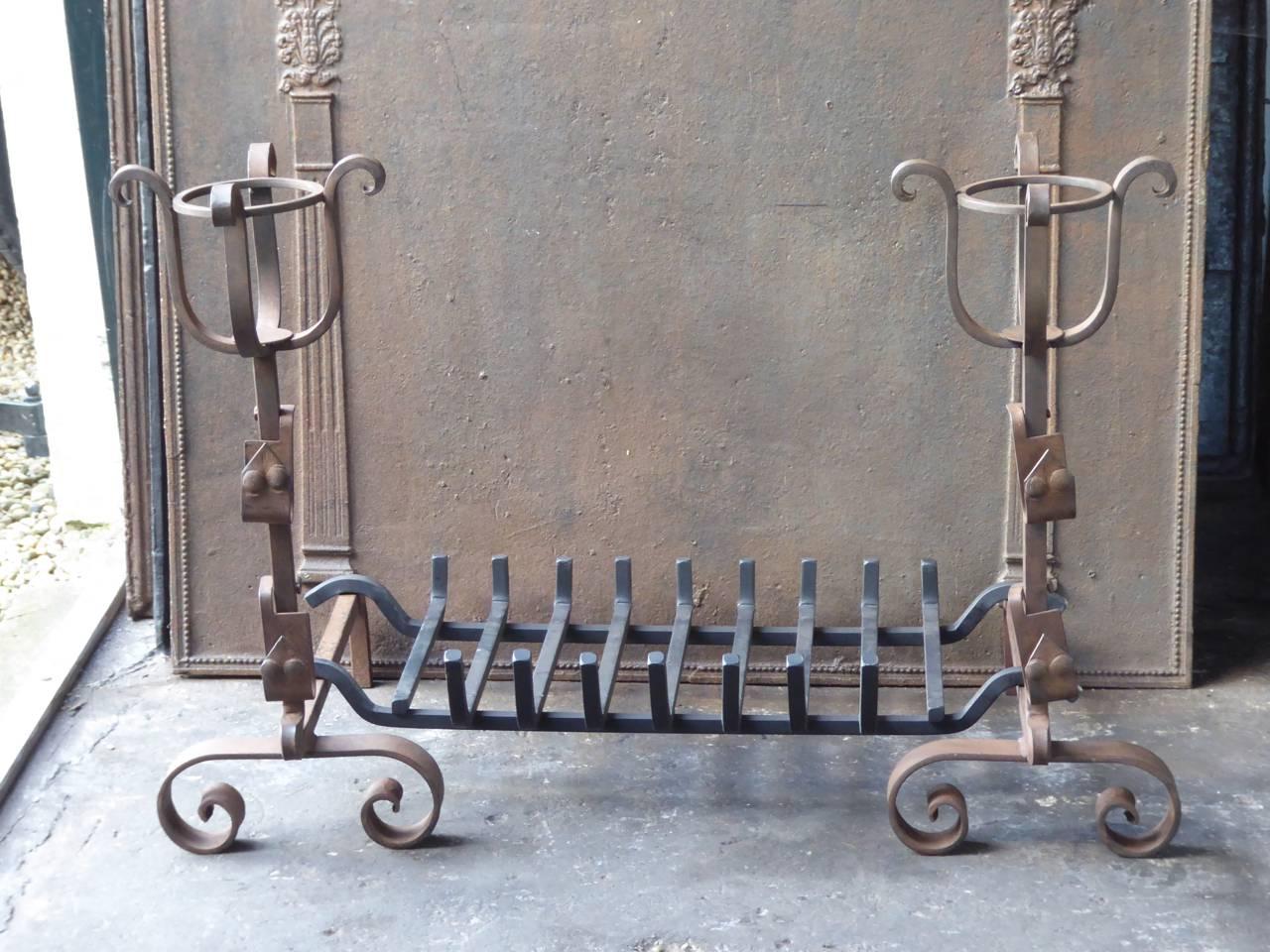 French Wrought Iron Cup Dogs or Andirons For Sale 1
