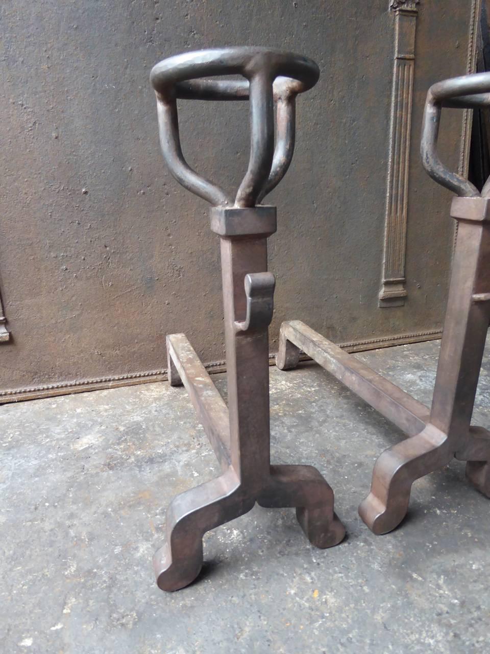 French Wrought Iron Cup Dogs or Andirons In Good Condition In Amerongen, NL