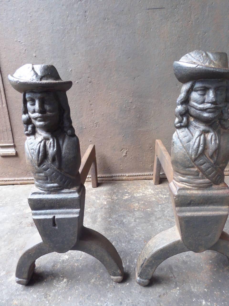 Cast French D'artagnan Firedogs or Andirons