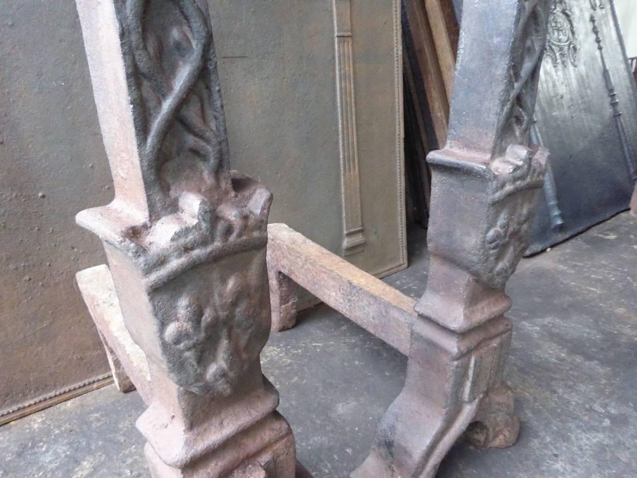 Cast Very Large and Heavy Louis XIII Firedogs or Andirons