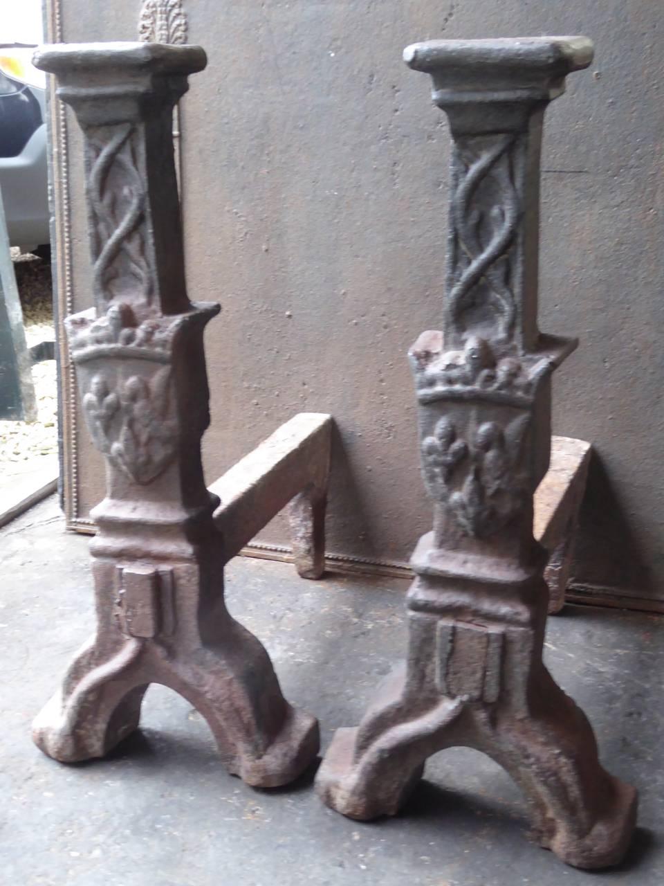 Very Large and Heavy Louis XIII Firedogs or Andirons In Good Condition In Amerongen, NL