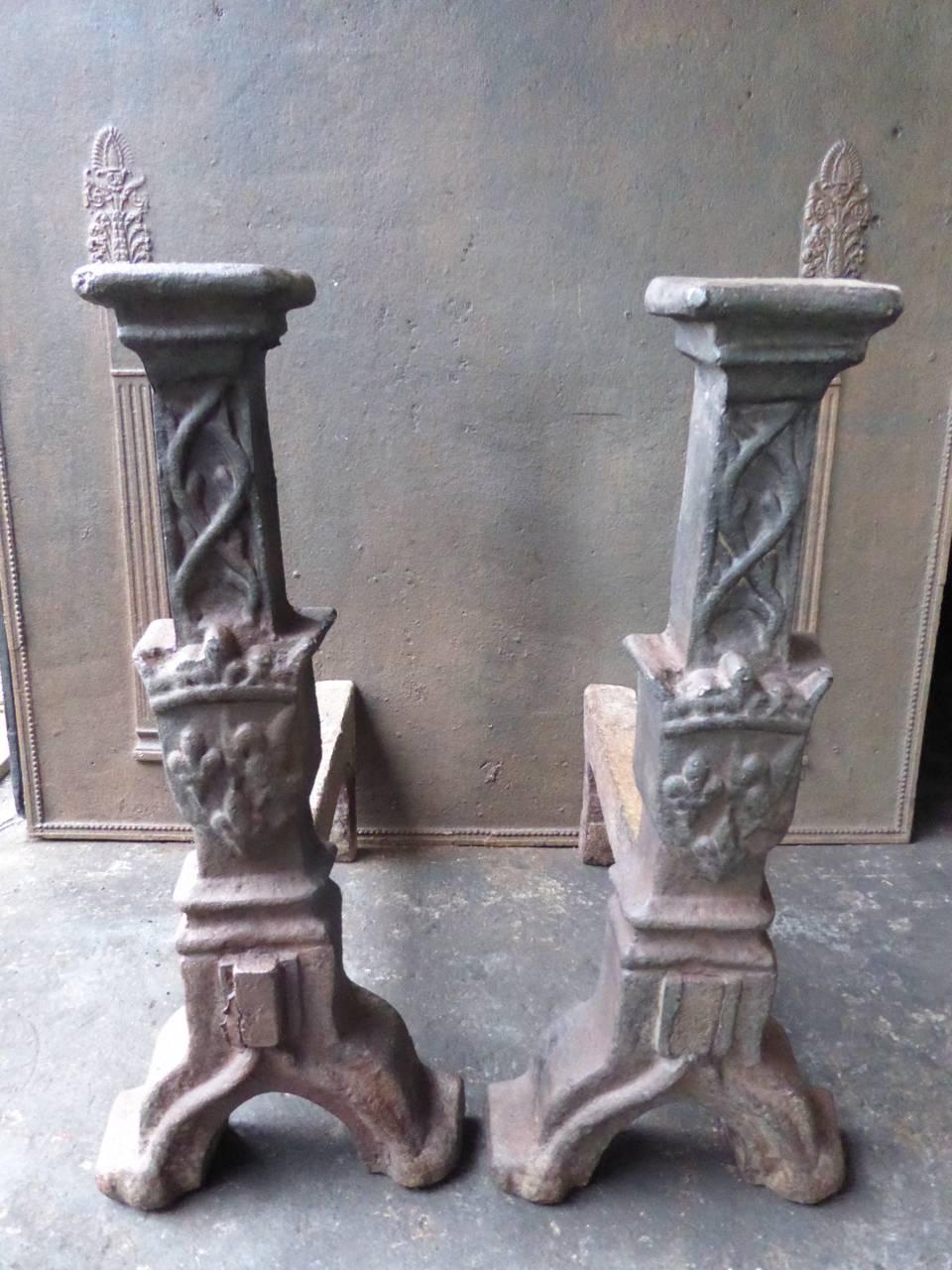 French Very Large and Heavy Louis XIII Firedogs or Andirons