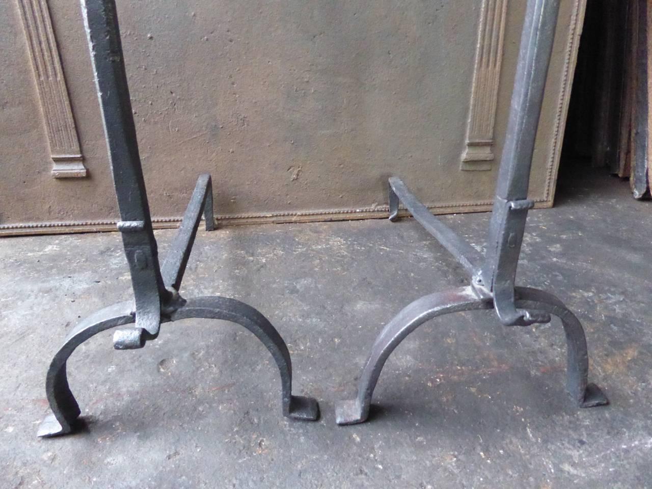 French Wrought Iron Firedogs or Andirons 1