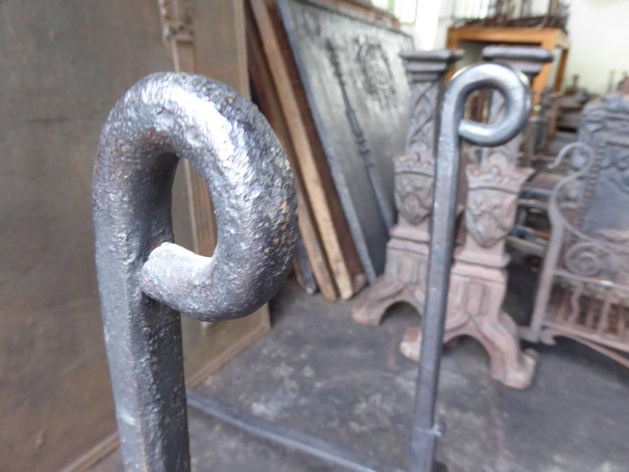 20th Century French Wrought Iron Firedogs or Andirons