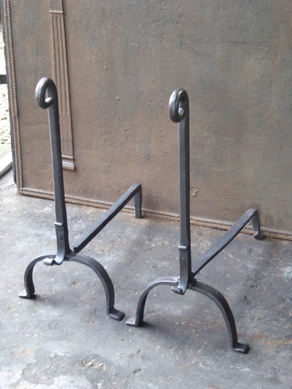 French Wrought Iron Firedogs or Andirons In Good Condition In Amerongen, NL