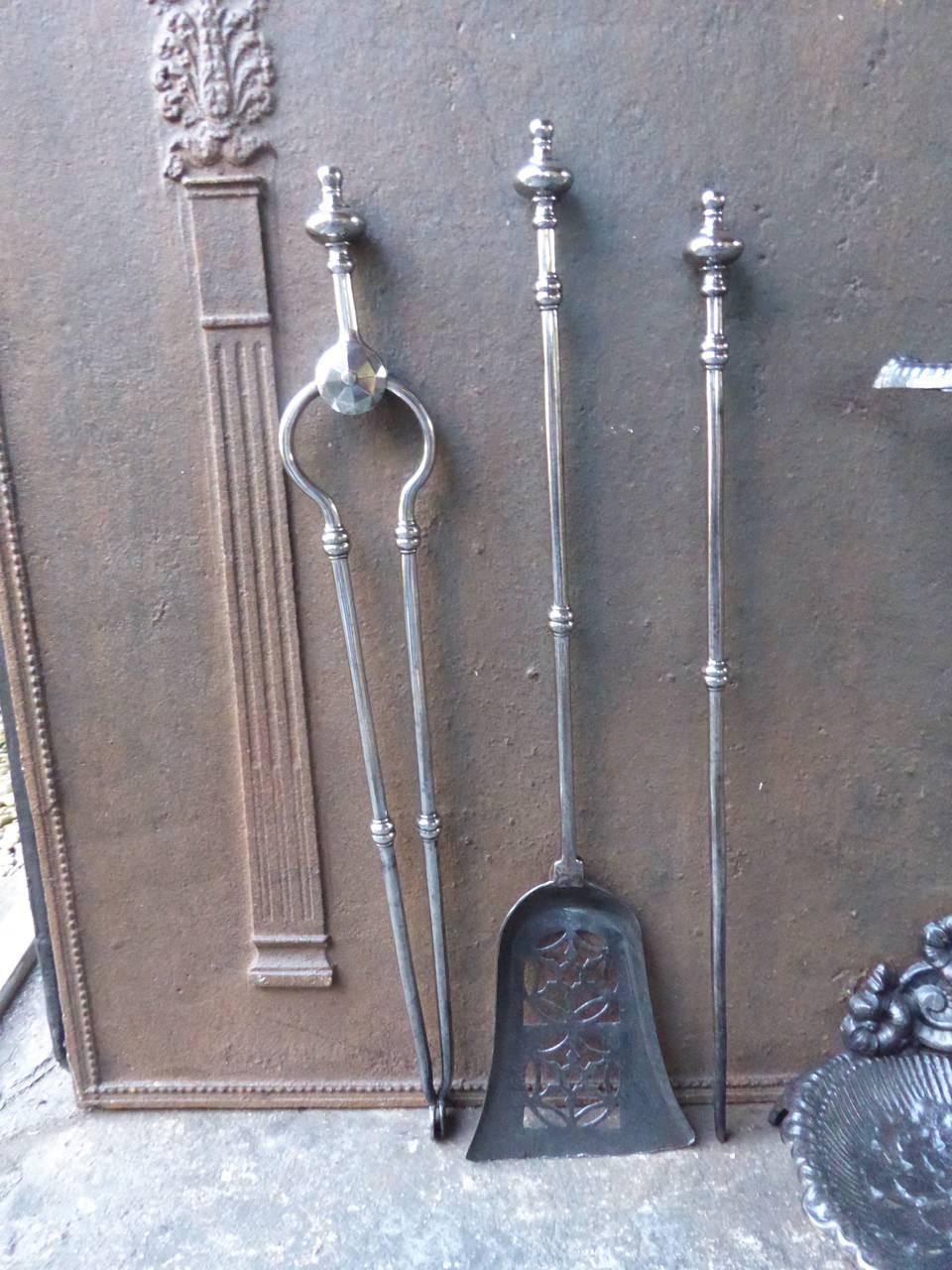 Cast 19th Century English Fireplace Tools, Fire Toolset