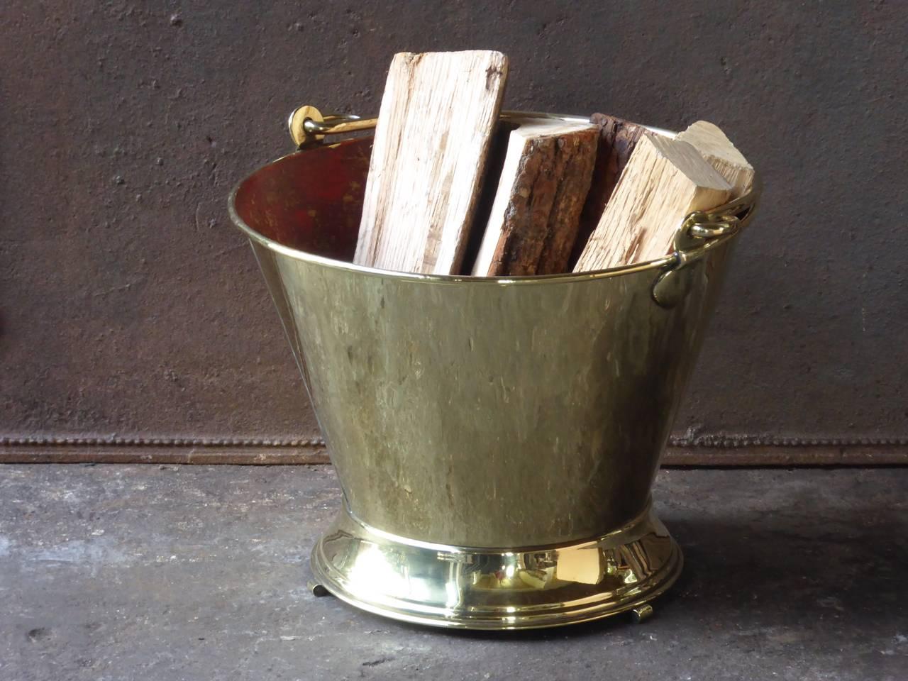 19th century Dutch log bin - firewood holder made of polished brass.