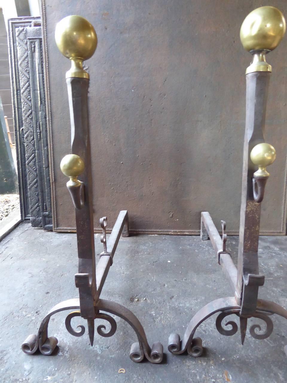 Forged 19th Century French Napoleon III Firedogs or Andirons For Sale