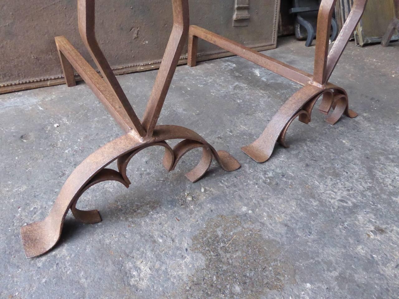 French Wrought Iron Firedogs or Andirons For Sale 2