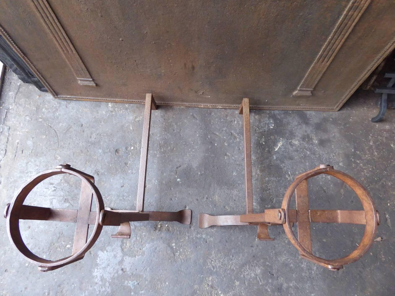 French Wrought Iron Firedogs or Andirons For Sale 4