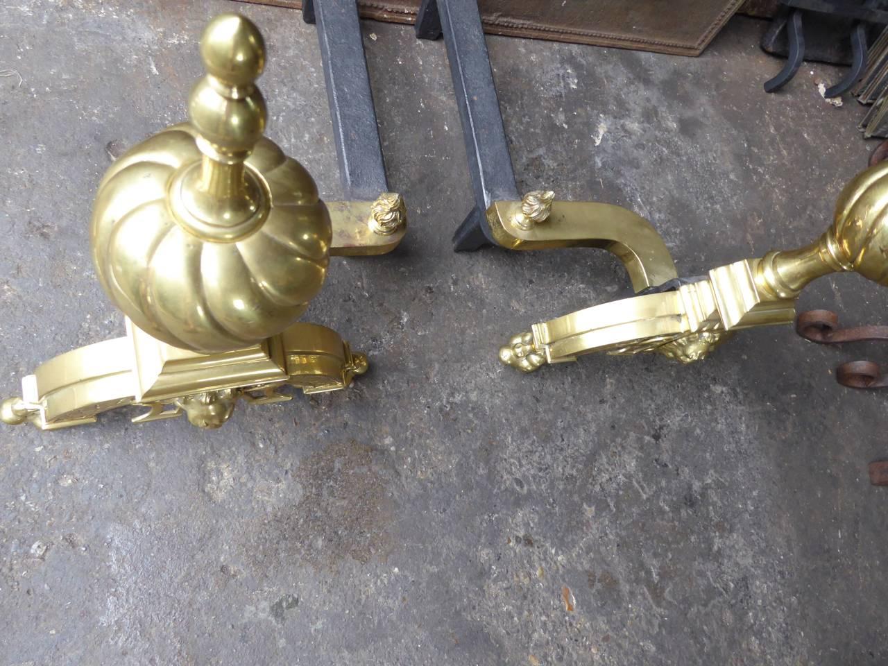 Brass French Louis XIV Style Firedogs or Andirons