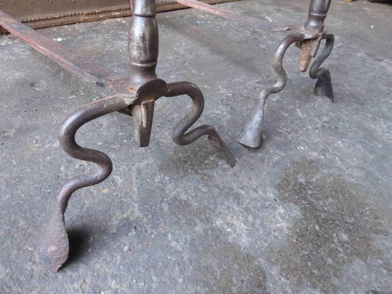 Wrought Iron 18th Century French Andirons or Firedogs