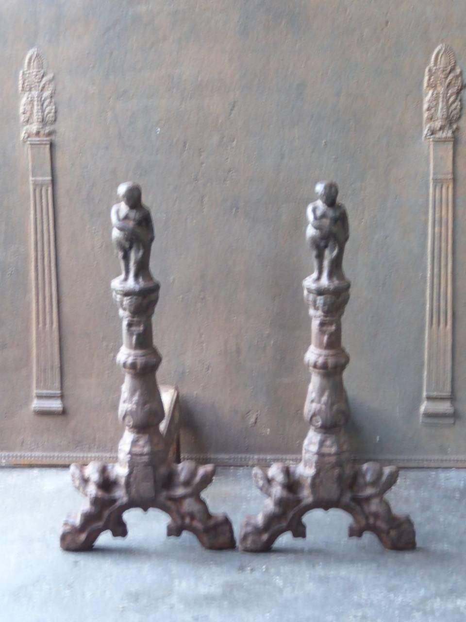 Very large and heavy 19th-20th century French cast iron fire dogs. The condition is good.

This product has to be shipped as freight due to its size and/or (volumetric) weight. You can contact us to find out the daily rate for a freight shipment of