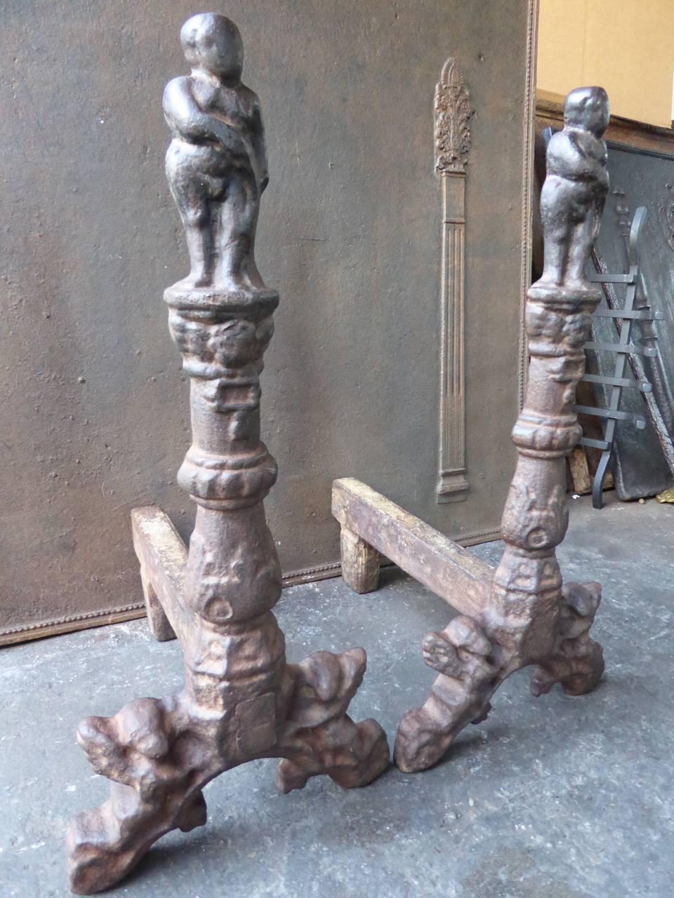 Cast Large 19th-20th Century French Andirons or Firedogs For Sale