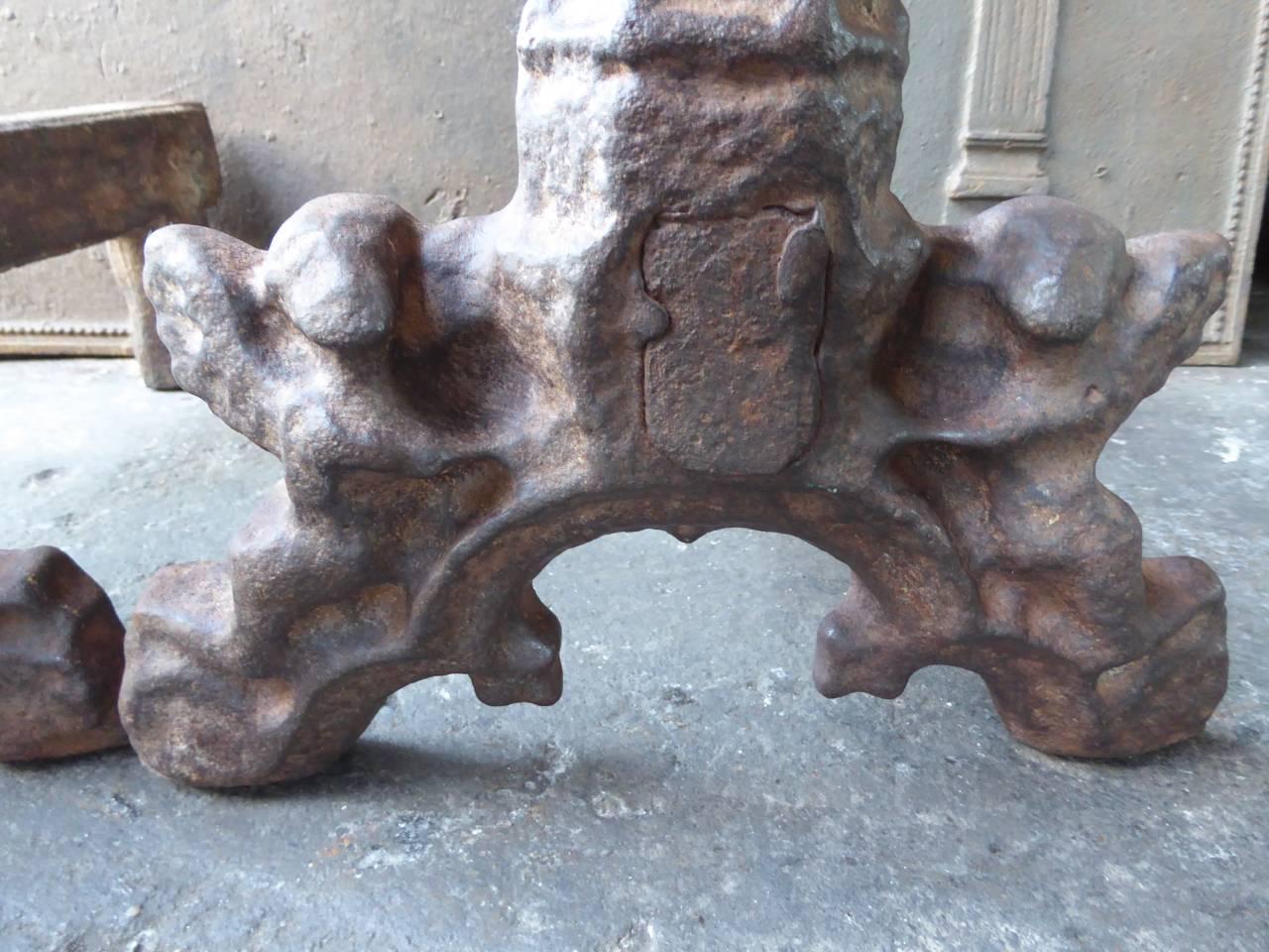 Iron Large 19th-20th Century French Andirons or Firedogs For Sale