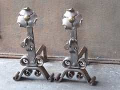 Dutch Art Nouveau Andirons or Firedogs