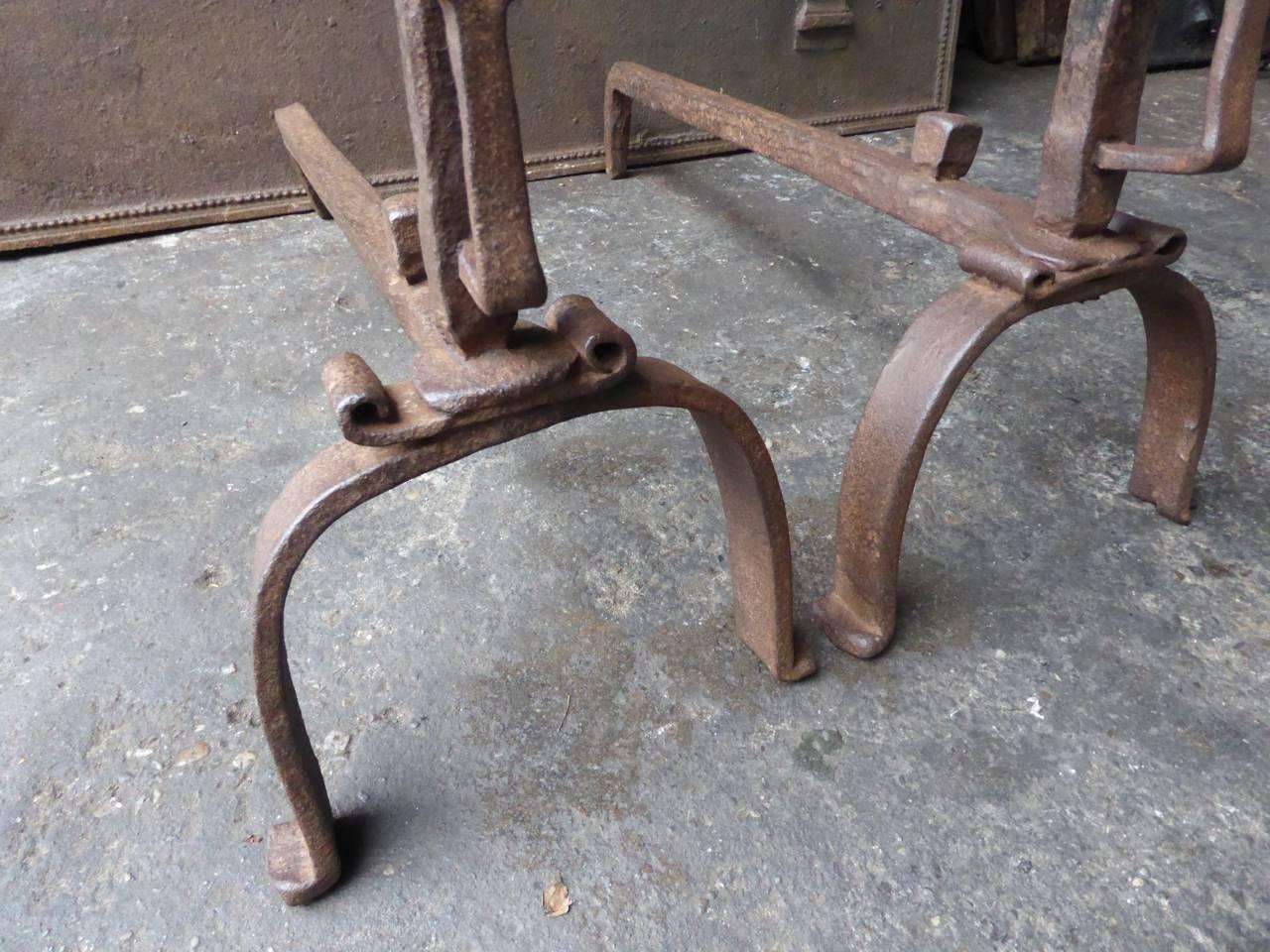 Wrought Iron 18th Century French Firedogs or Andirons For Sale