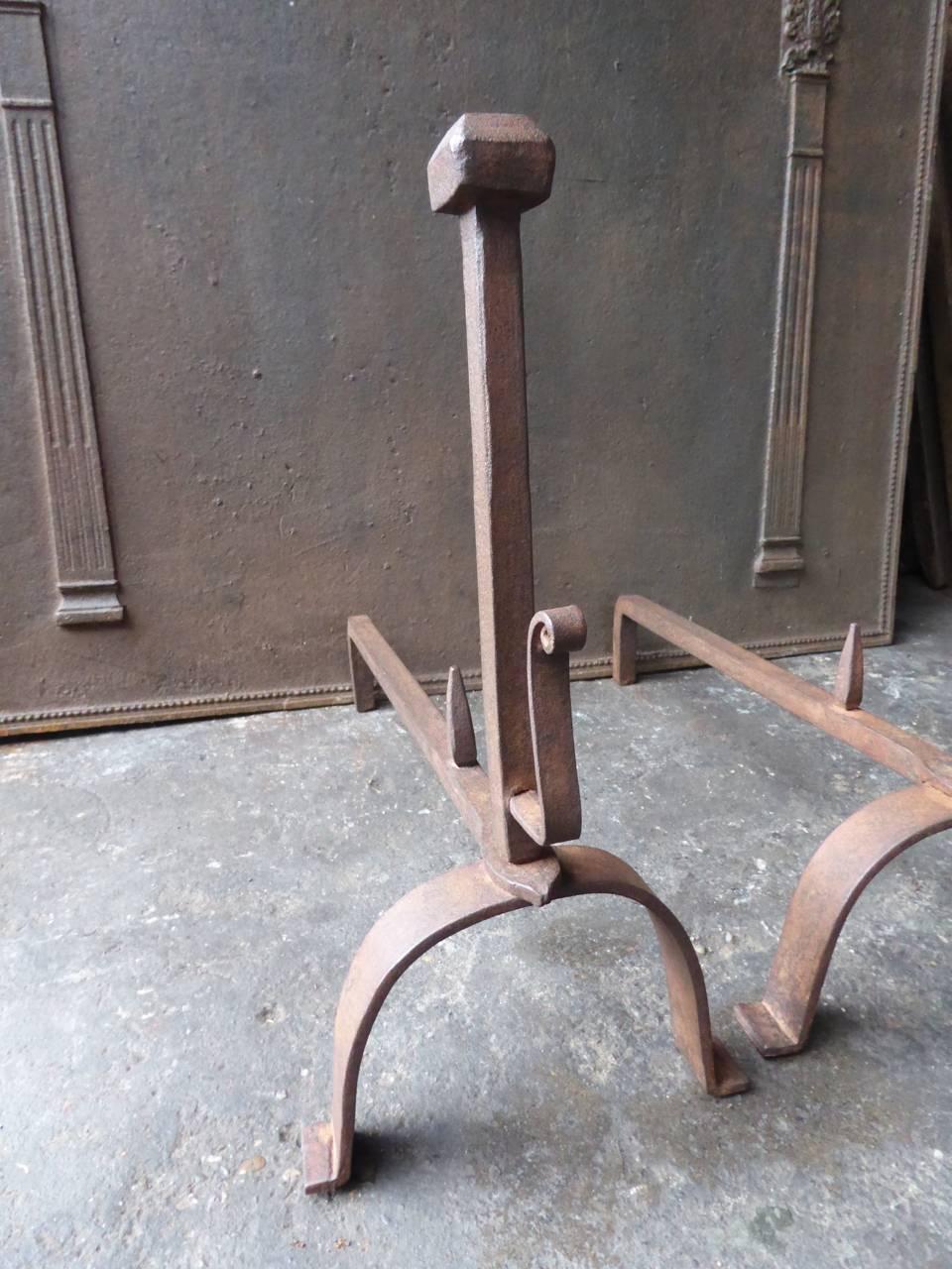 Forged 19th Century, French Napoleon III Firedogs or Andirons For Sale