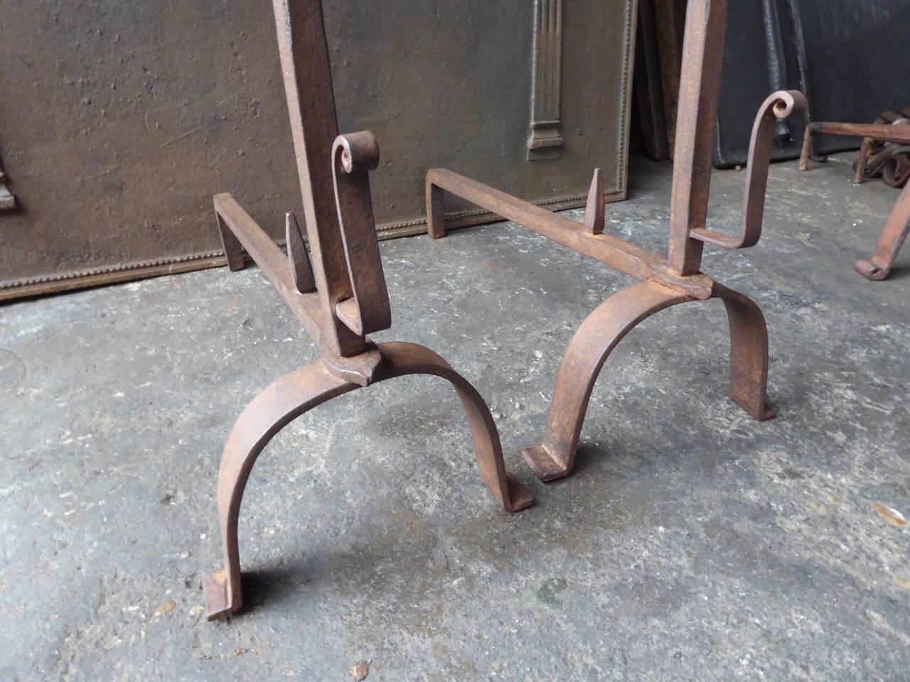 Wrought Iron 19th Century, French Napoleon III Firedogs or Andirons For Sale