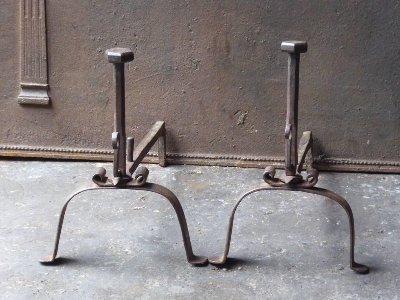 19th century French Napoleon III period fire dogs made of wrought iron. The condition of the andirons is good.

