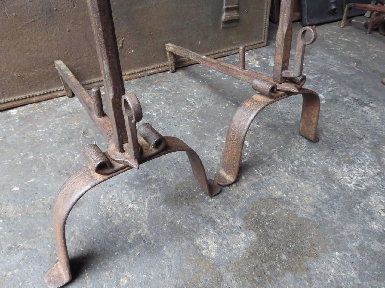 Wrought Iron 19th Century French Firedogs or Andirons For Sale