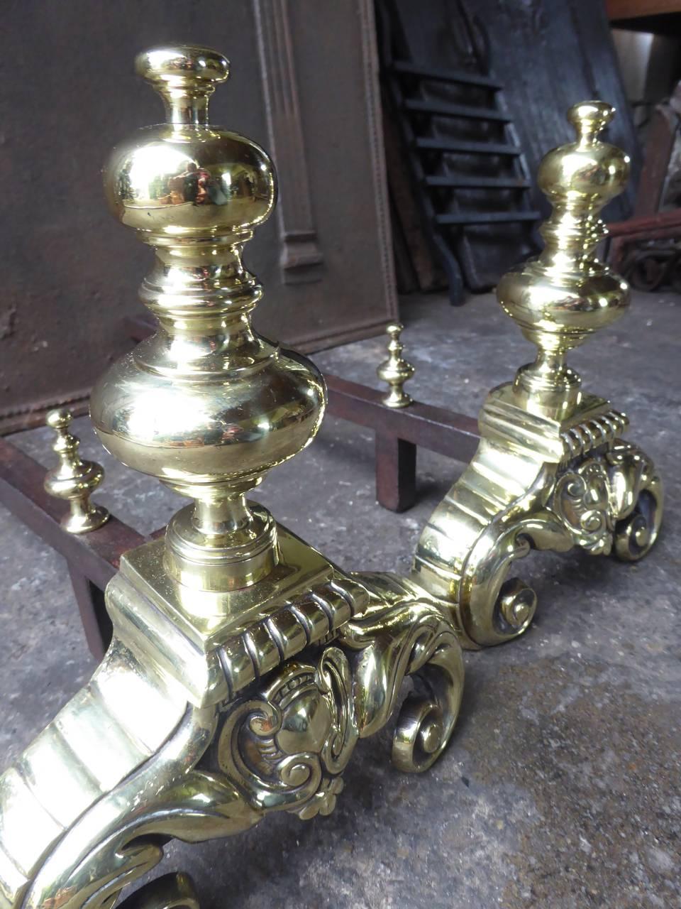 Polished 18th Century Louis XV Firedogs or Andirons
