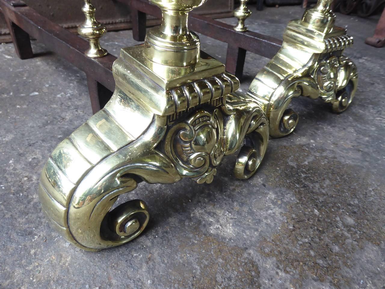 Brass 18th Century Louis XV Firedogs or Andirons